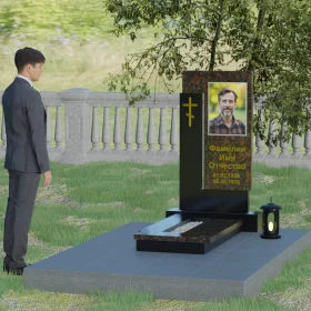 Вертикальный православный памятник с мемориальным комплексом - П005