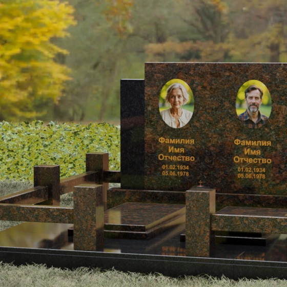 Комбинированный памятник-триптих с полировкой, гранит Дымовский, вид 4