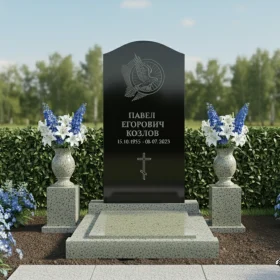 Православный гранитный памятник с крестом и комплексом - ПН058