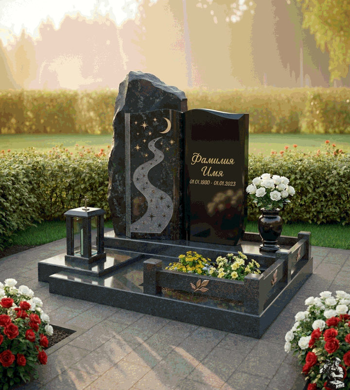 Пример дизайна: Мраморный памятник с полумесяцем и звездой