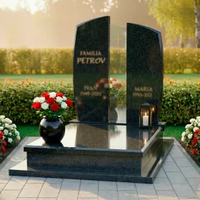 Элитный памятник на двоих из гранита и стекла - ПН237