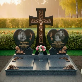 Элитный православный памятник из гранита и металла на двоих - ПН248