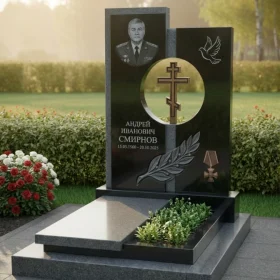 Элитный Гранитный вертикальный памятник с крестом - ПН329
