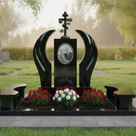 Гранитный памятник для двоих с крестом - ПН382