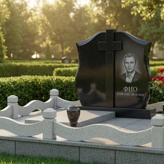 Монумент-щит с православным крестом, гранит Габбро-диабаз