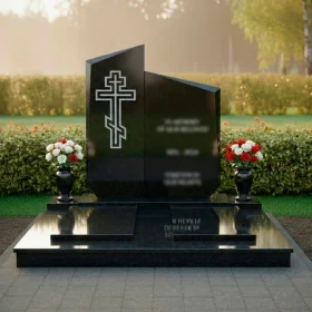 Православный вертикальный гранитный памятник на двоих - ПН716