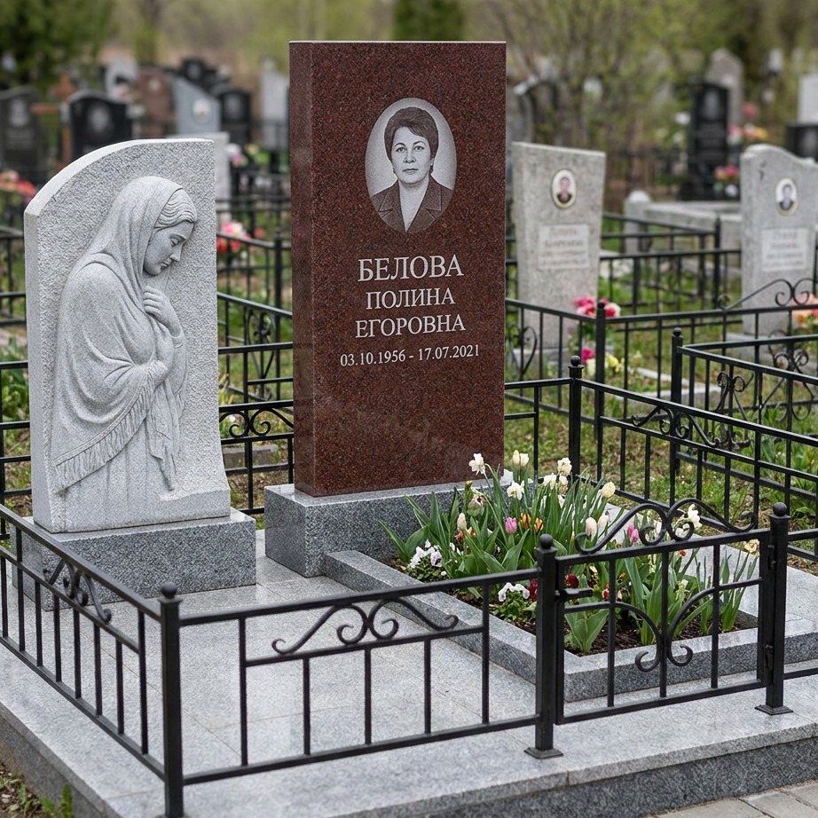 Пример дизайна: Памятник "Скорбящая Мать" из красного гранита — фото и цена
