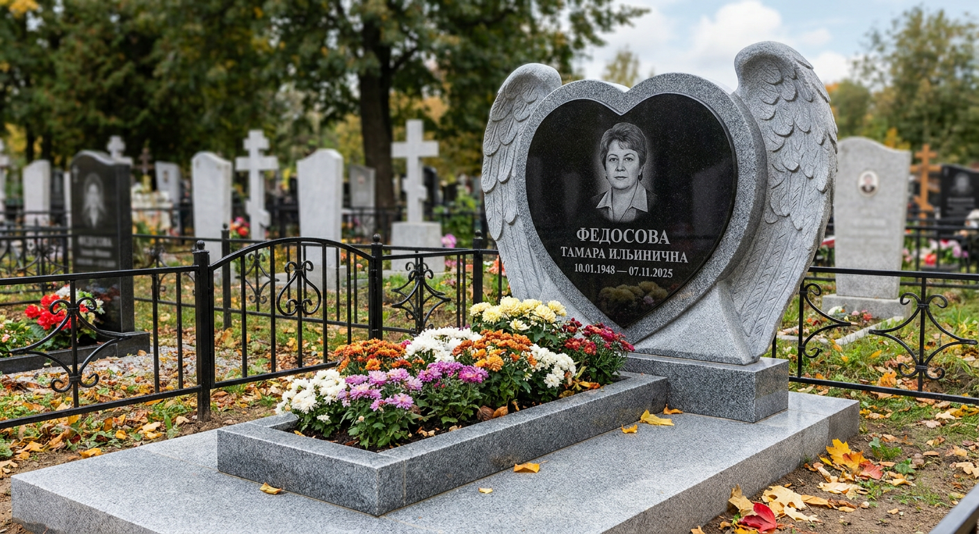 Пример дизайна: Мемориал с ангельскими крыльями из мансуровского гранита