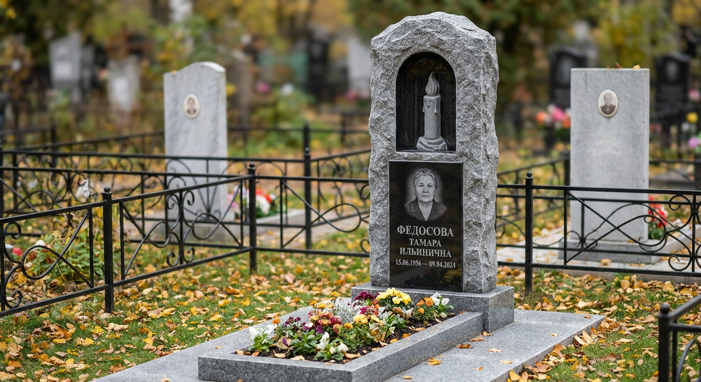 Пример дизайна: Памятник с пламенем свечи из мансуровского гранита