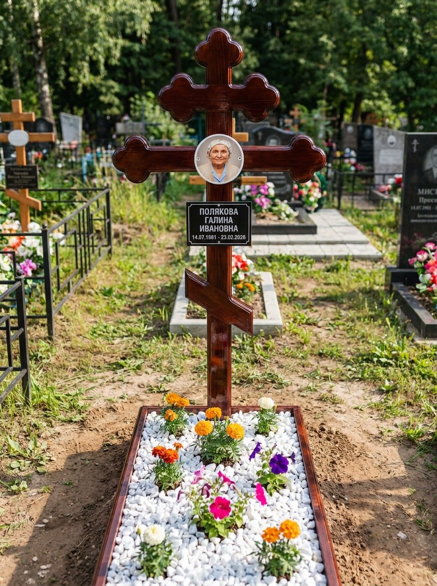 Портрет на памятнике в Набережных Челнах — Цветной портрет на овале 130×180 мм — на деревянный крест